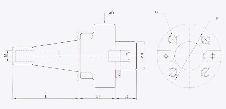Stub Milling Arbour ISO Taper Flange Type - Line Diagram